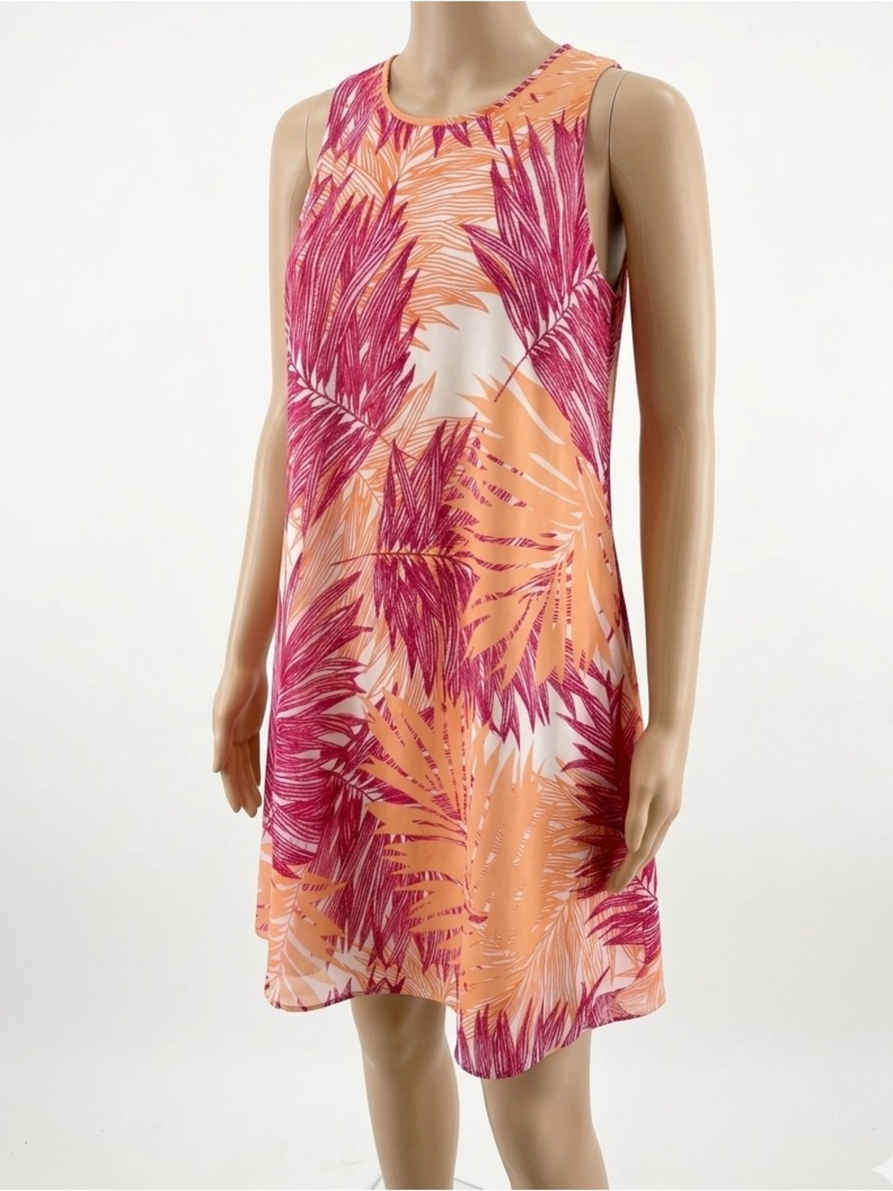 Calvin Klein Peach and Pink Tropical Print Sleeveless Dress Size 12